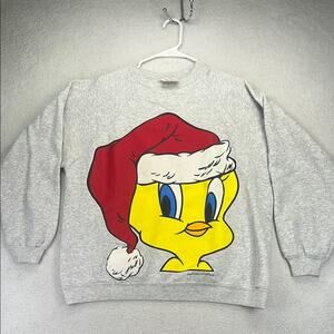 Looney Tunes Warner Bros Vintage Christmas Tweety Bird Crewneck Sweater Large